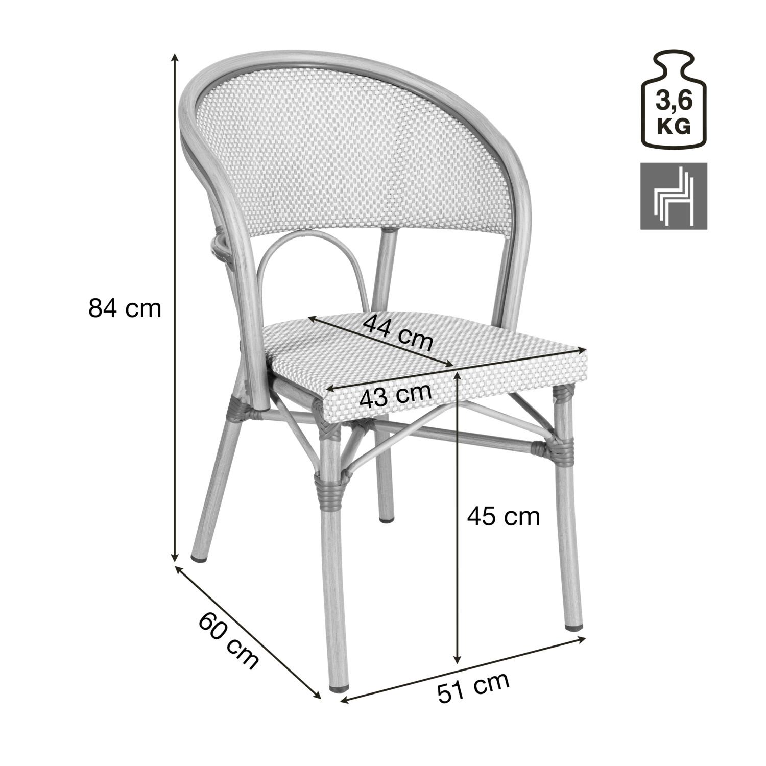Outdoor stacking chair Solena with armrests