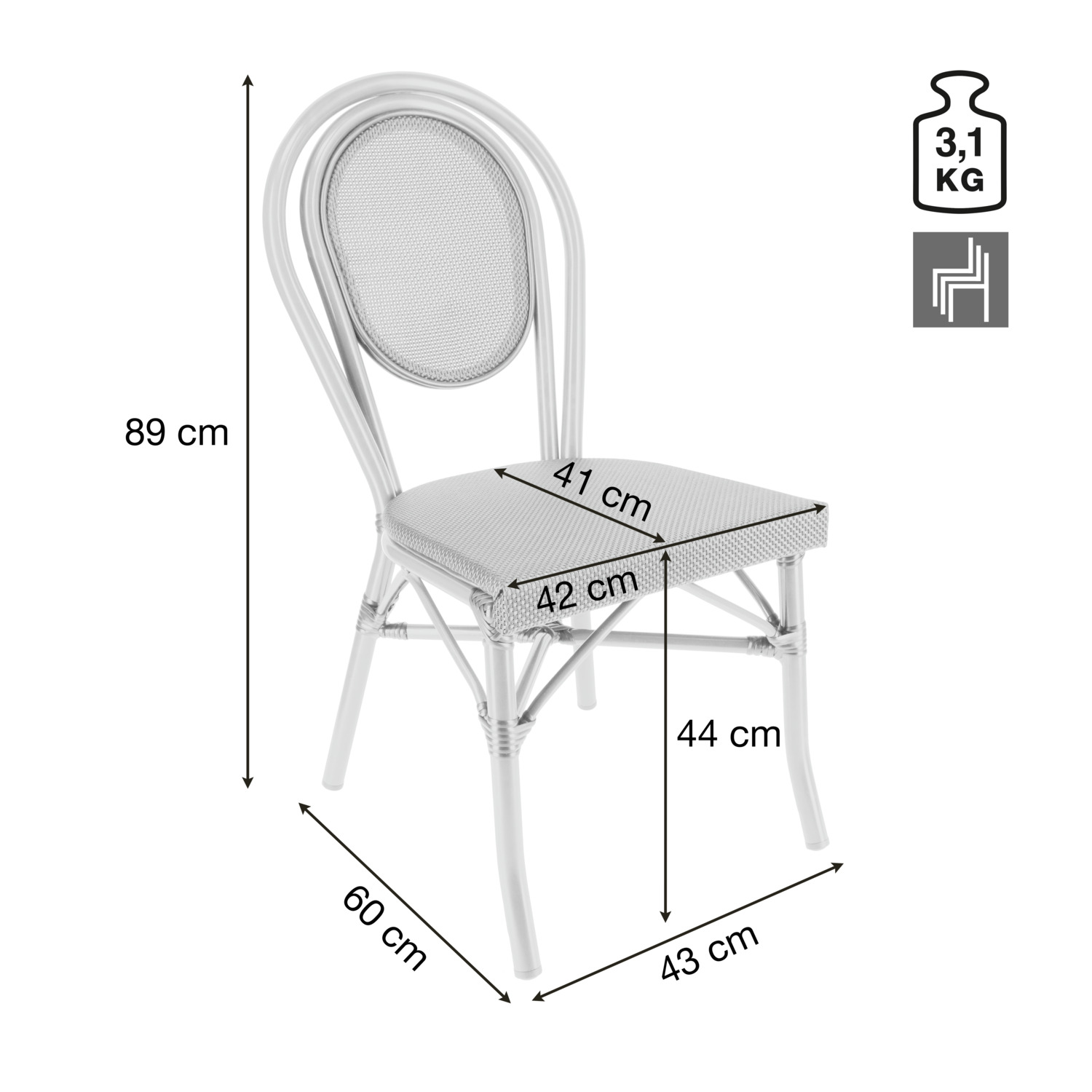 Outdoor stacking chair Elm without armrests