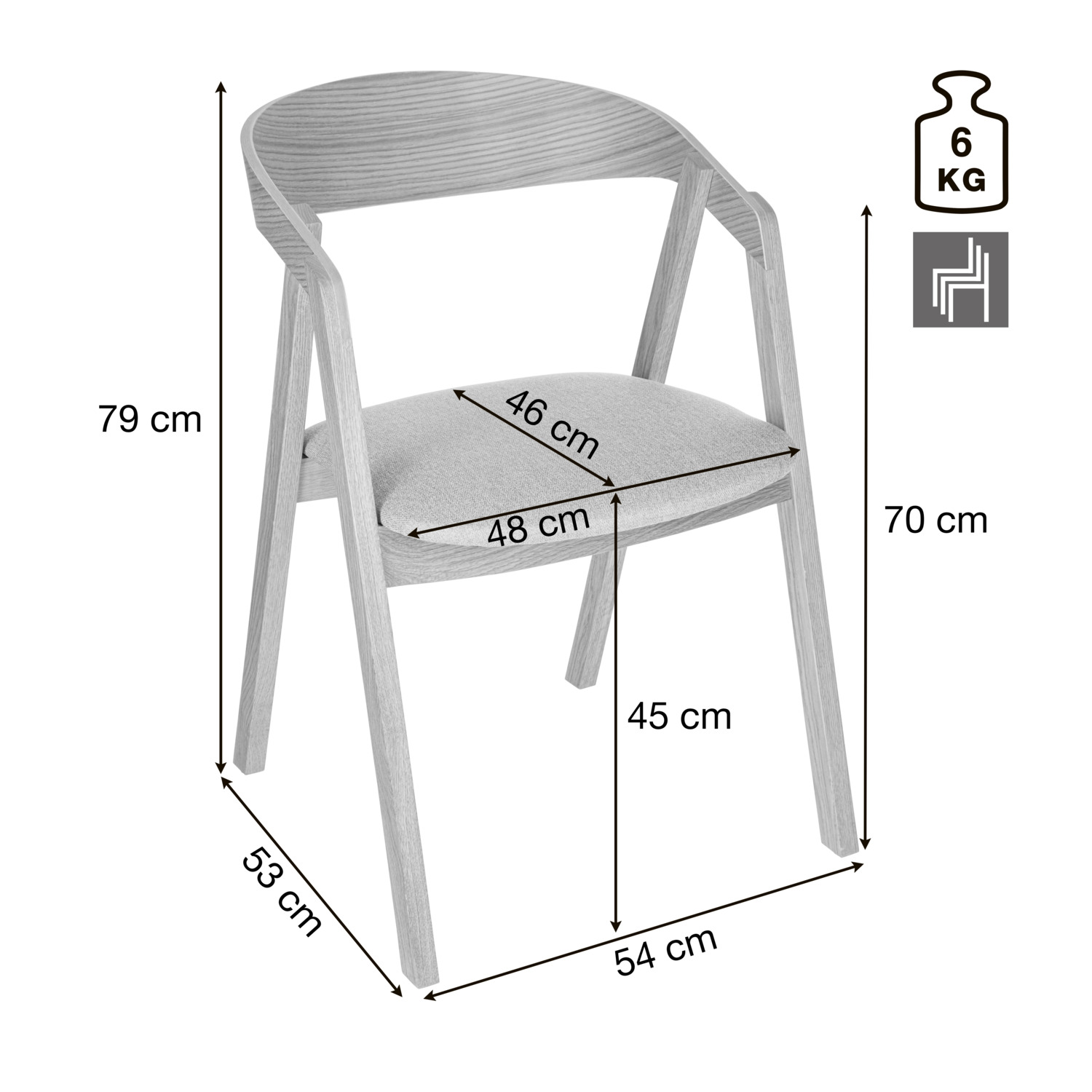 Stacking chair Calma fabric beech wood black lacquered