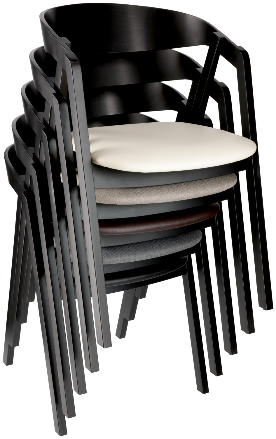 Stacking chair Calma fabric beech wood black lacquered